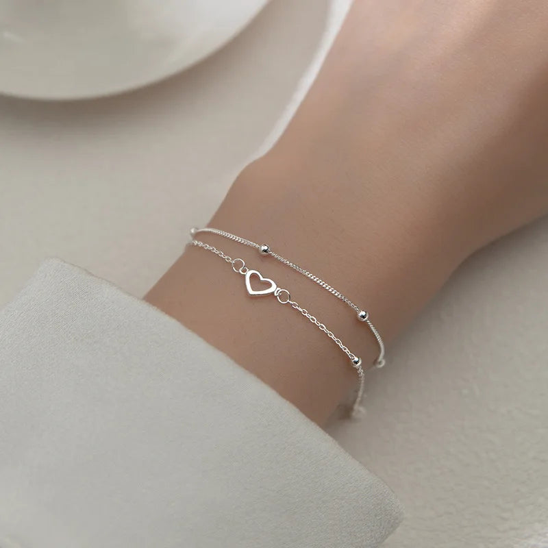 925 Sterling Silver Double Heart Bracelet