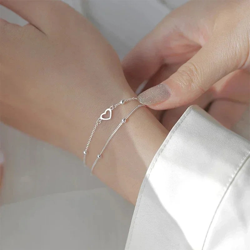 925 Sterling Silver Double Heart Bracelet