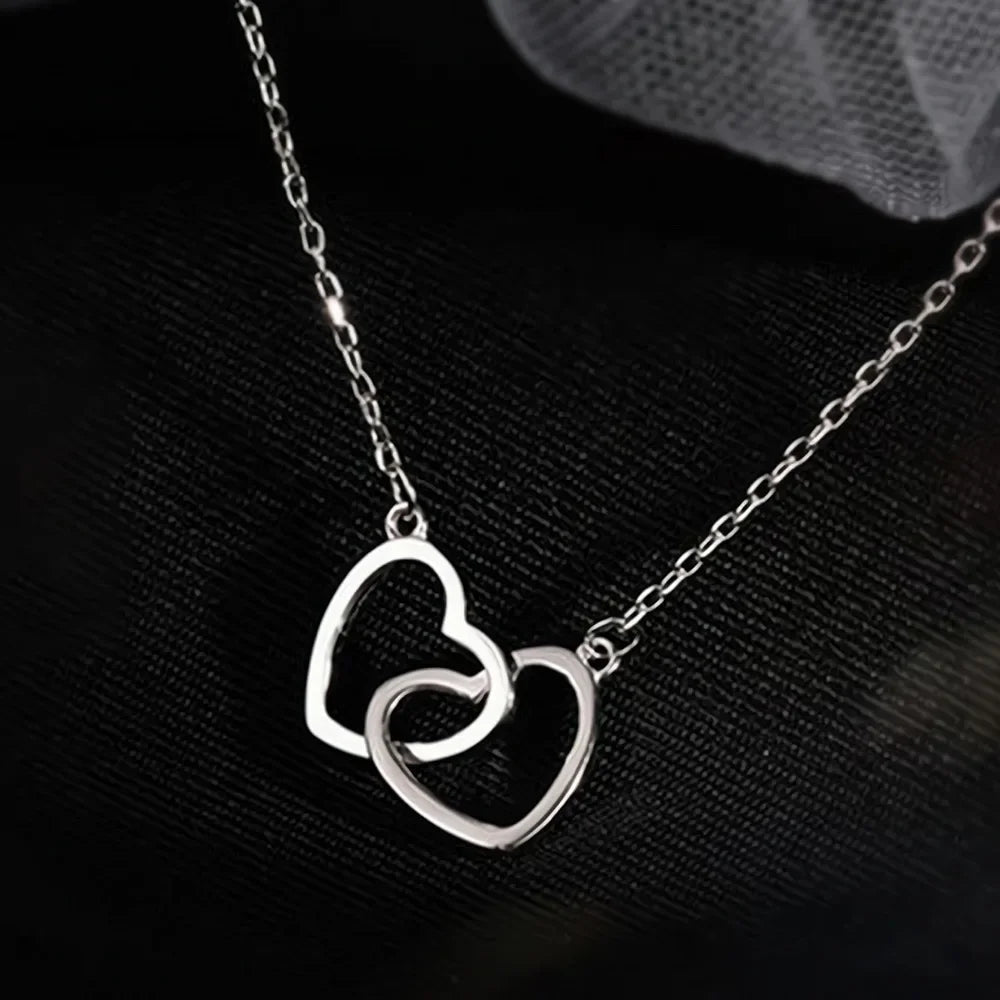 Double Heart Necklace with Cute Bracelet