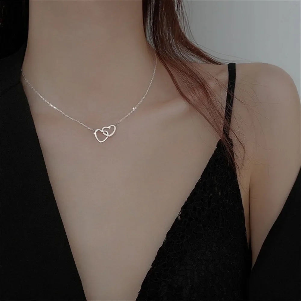 Double Heart Necklace with Cute Bracelet